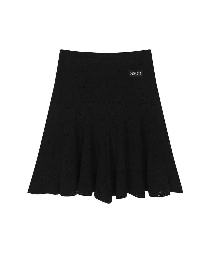 Aejeuon Wavy Lace Midi Skirt / Black
