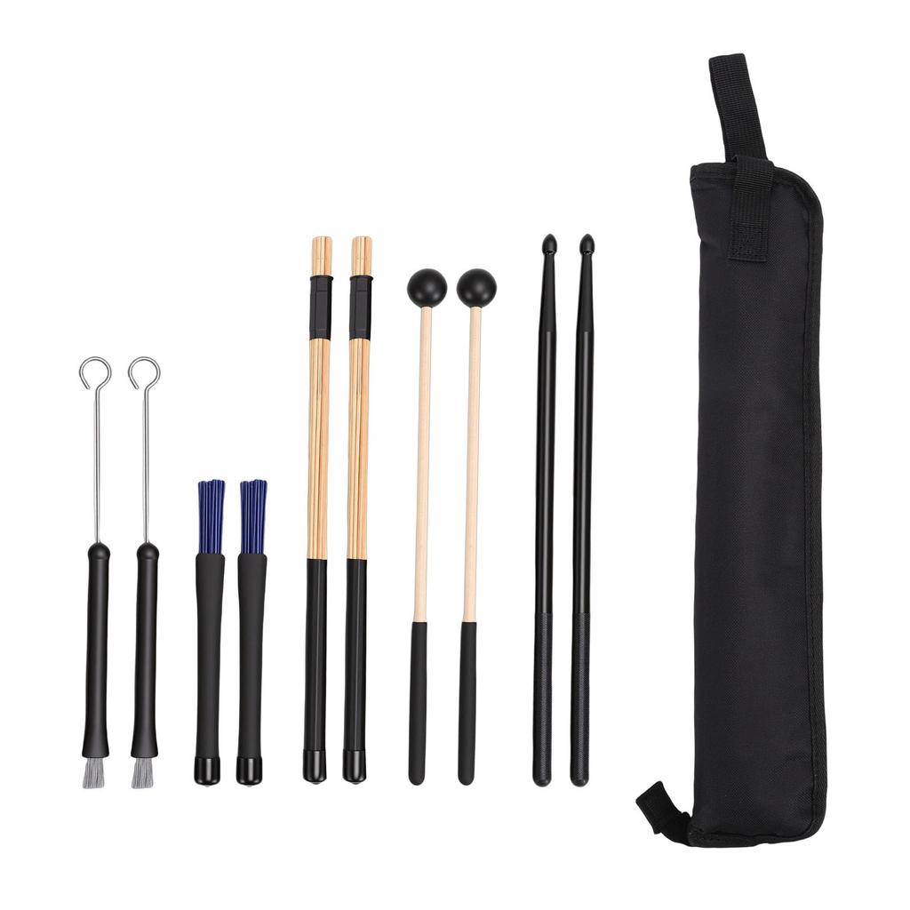 Drumstick Set 5 Pairs Drum Sticks Mallets Brushes with Oxford Cloth Bag for Practice Performance