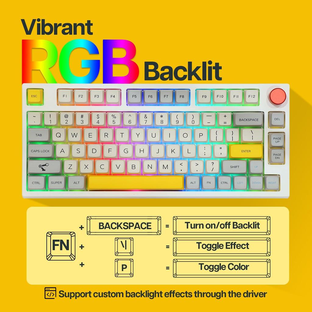 EPOMAKER TH80 Pro Wireless Gaming Keyboard, 3-Mode (2.4GhzBluetooth 5.0USB-C Wired), Hot-Swappable, RGB Backlight, for WindowsMacPS5PS4Xbox,