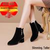 2025 Women's Suede Ankle Boots: Spring & Autumn Mid-Chunky Heel, Slimming Round Toe Design