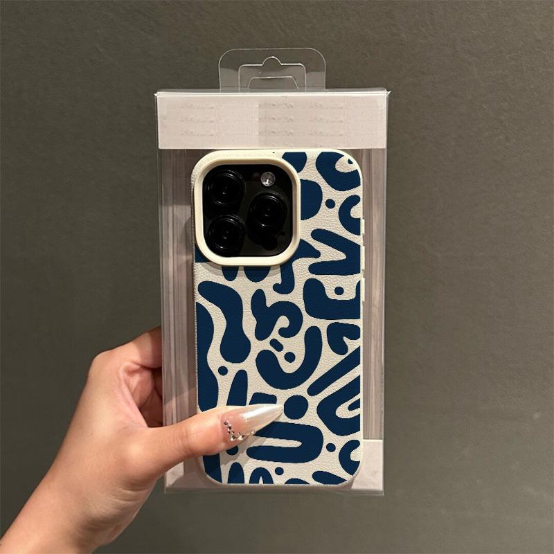 Vintage Blue Striped Print Lychee Texture Phone Case, Suitable for iPhone 17, 16, 15, Plus, Pro, Max Series Phones - Ideal for Gifting
