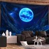 2D Cosmic Blue Moon & Mountain Tapestry Bedroom Background Decor