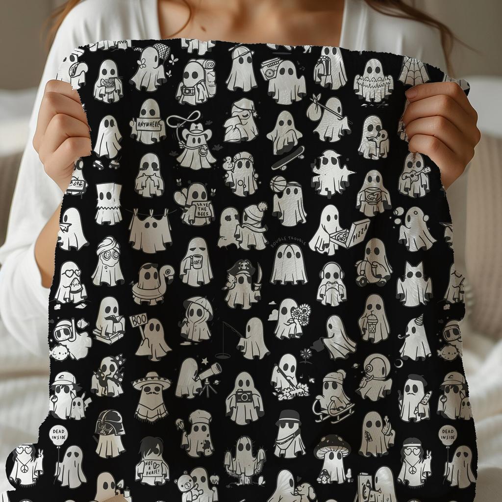 Halloween Ghost Blanket, Lightweight Blanket, Halloween Blanket, Black Throw, Plush Throw, Ghost Pattern, Halloween Decor, Fall Throw Gift