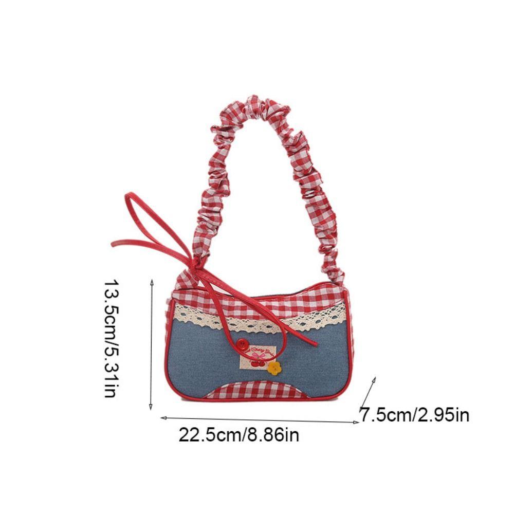 Plaid Denim Underarm Bag Rural Style Crossbody Bag Lovely Lattice Shoulder Bag  Women