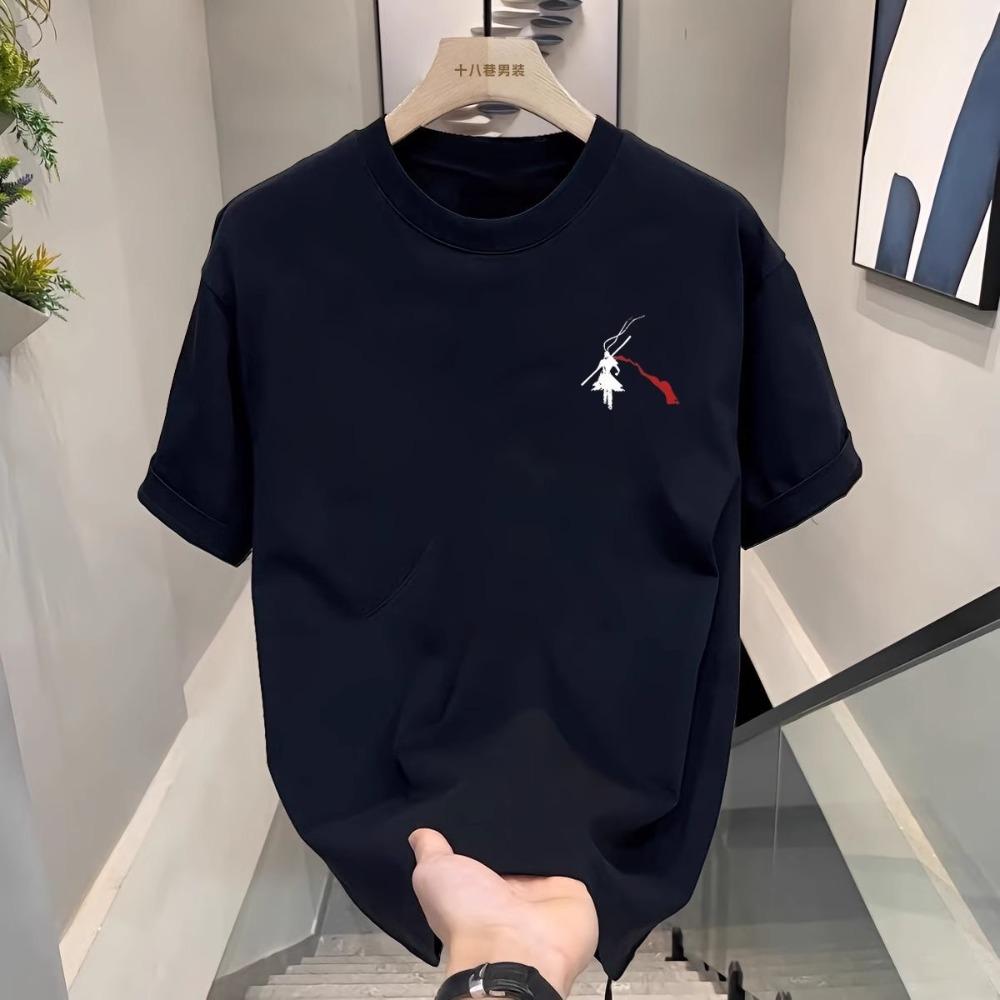 

Men s Wukong Simplified Painting Pure Cotton Sports Comfortable Round Neck Short Sleeved T-shirt 3XL чёрный