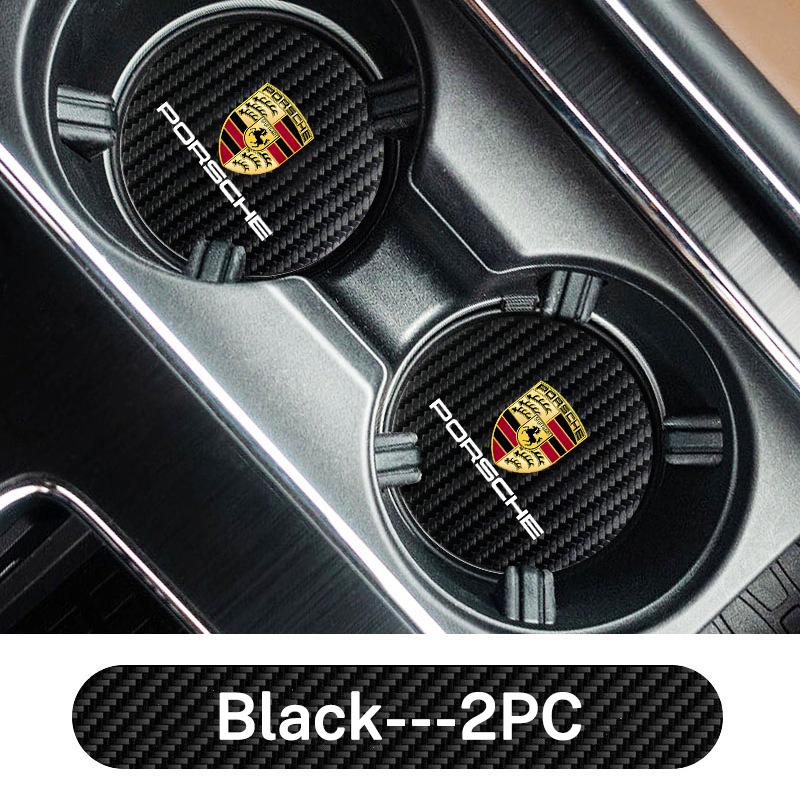 wsdz2 2Pcs Car Coaster Water Cup Bottle Holder Anti-slip Pad Mat Leather Pad For Porsche Cayenne Panamera Macan 911 718 Cayman 918