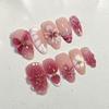 24Pcs French White Gradient Almond Press On Nails With 3D Rhinestone Flower Design Fake Nail Art Tips