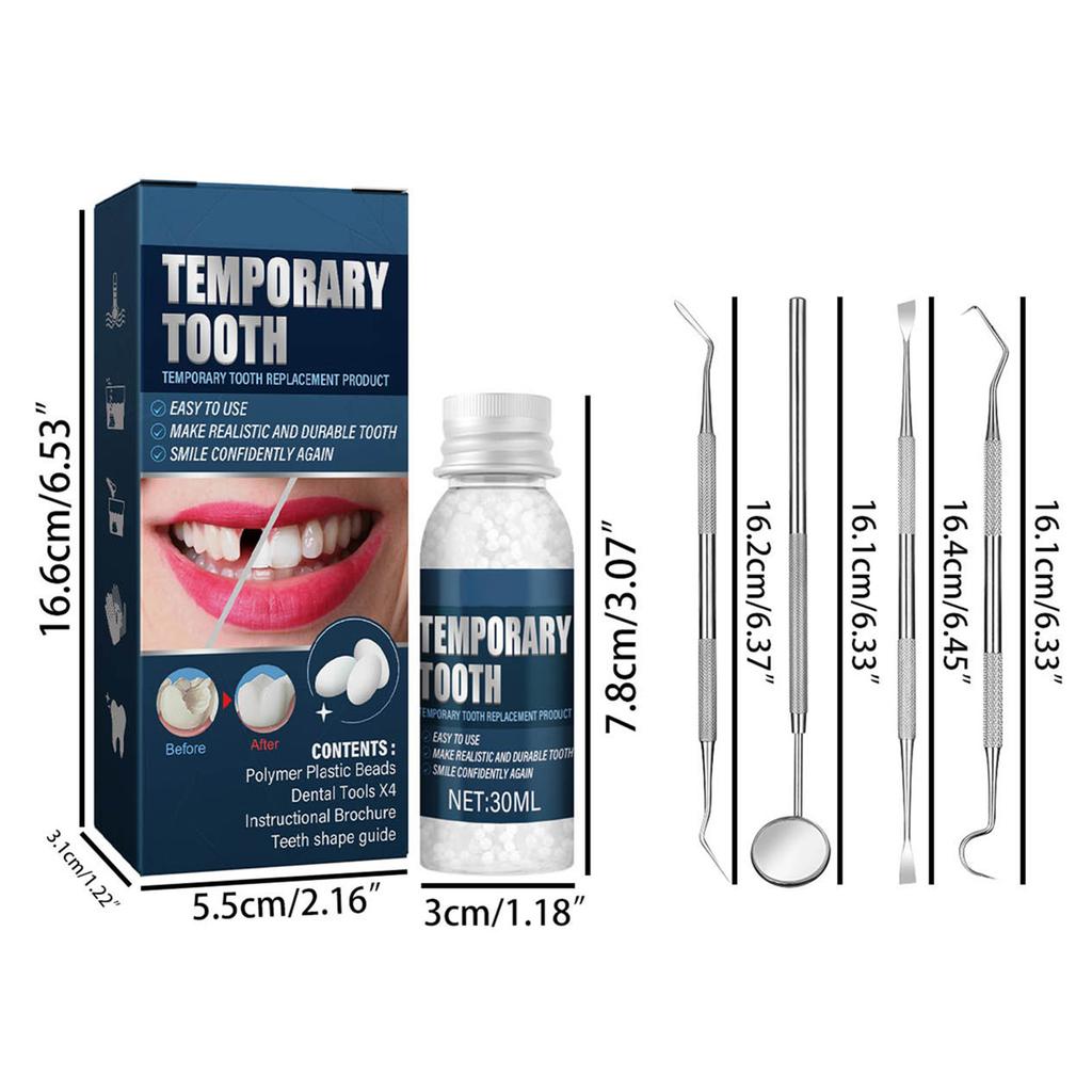 30ml Moldable Teeth Glue 4 Dental Tools Temporary Tooth Filling Set Difficult to Deform Smile Confidently
