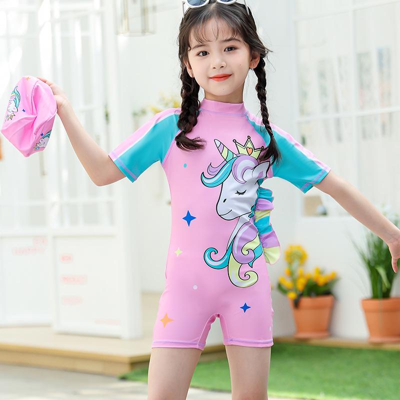 In Stock: Girls' Quick-Dry Sun Protection One-Piece Swimsuit, Sizes S, M, L, Boxer-Style Baby Swimwear