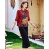 Pasten Women's New Chinese Style Summer Print Top & Pants Set
