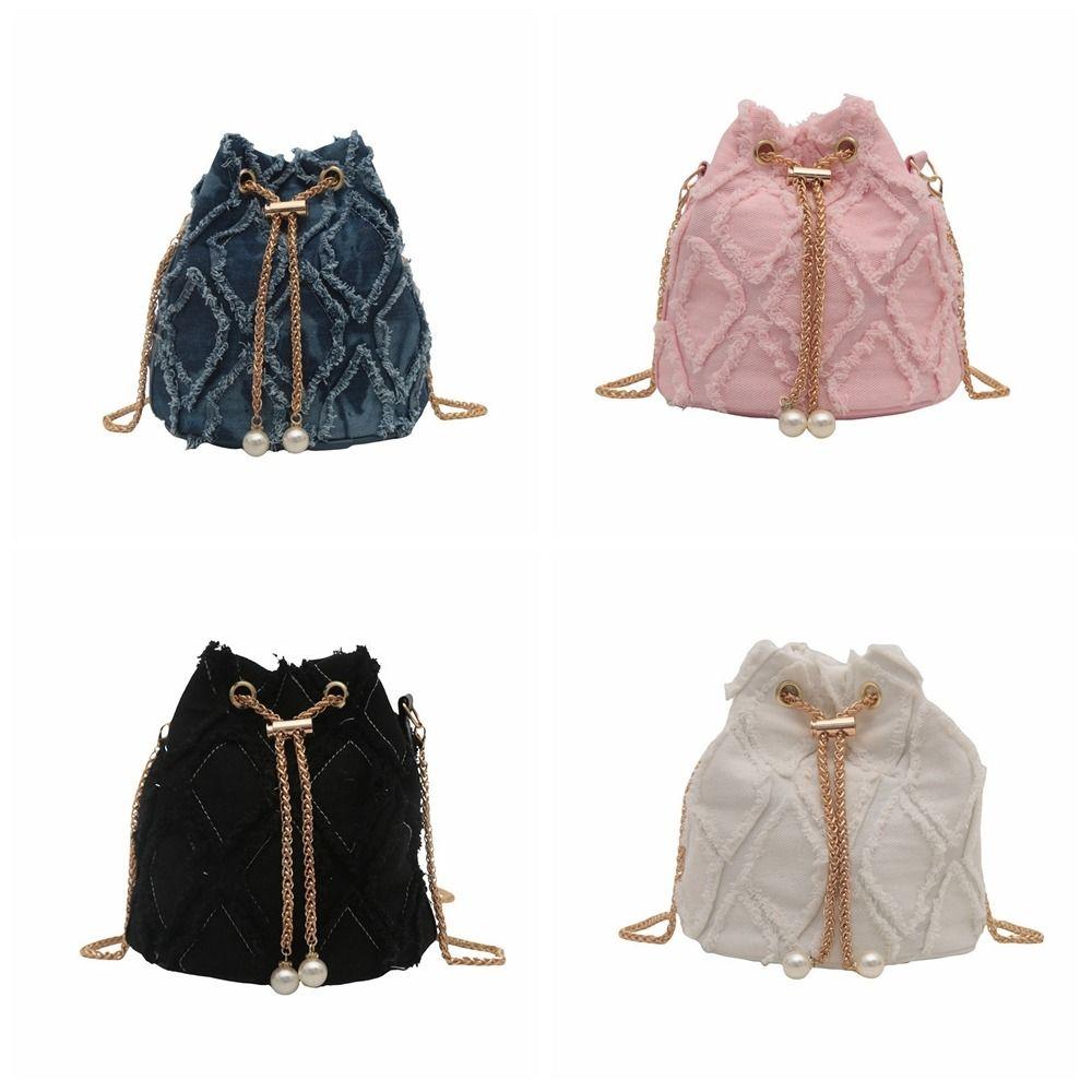Chain Tassel Denim Crossbody Bag Handbag Cloth Shoulder Bag Elegant Denim Bucket Bag Wedding