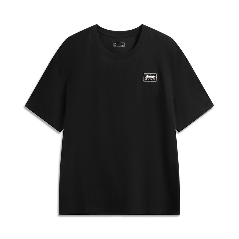 Li Ning Sports Trend Series Printed Letter Round Neck Breathable Versatile Short Sleeve T-Shirt Men Tops Black AHSVA41-2