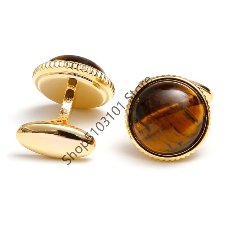 

Vintage Round Stone Cufflinks For Mens Shirt Tigers Eye Stone Cats Eye Metal Cufflink Wedding Business Jewelry