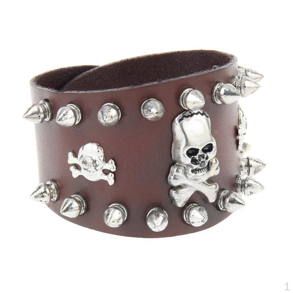 Alloy Cowhide Bracelet Punk Gothic Mens Skeleton Bracelets