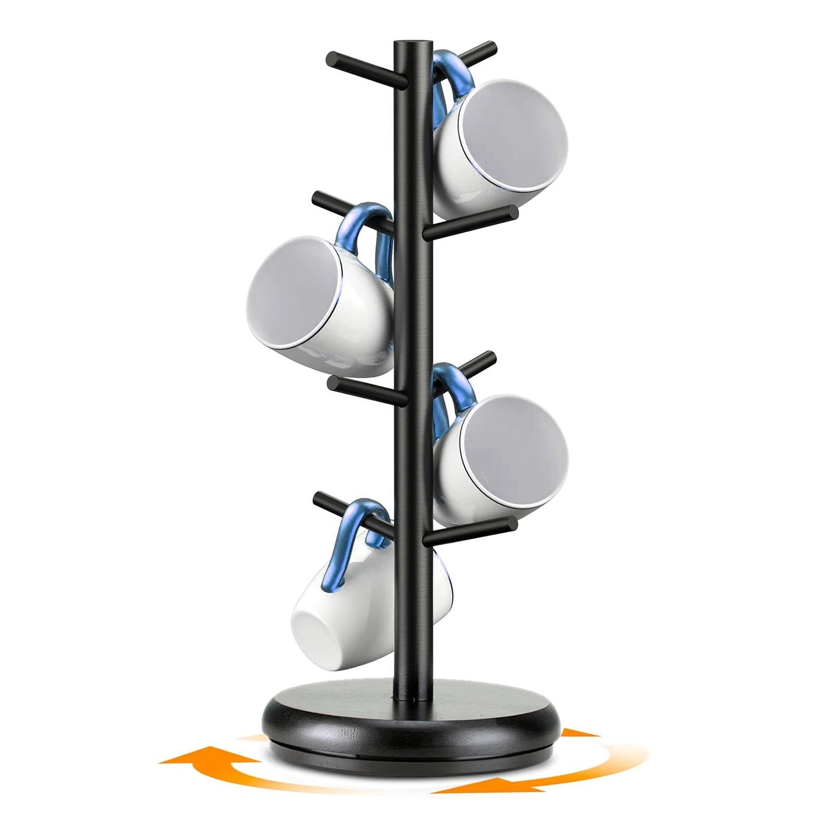 

Дерево-подставка для черных кружек, вращающаяся на 360° подставка для кофейных кружек для столешницы, подставка-держатель для кофейных чашек с 8 крючками, домашнее хранение