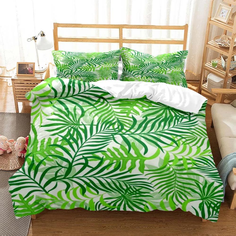 Fresh Green Leaf Minimalist Printed Quilt Cover Pillow Cover Queen Bedding Set Bedding Set Luxury Customized Bedding Set