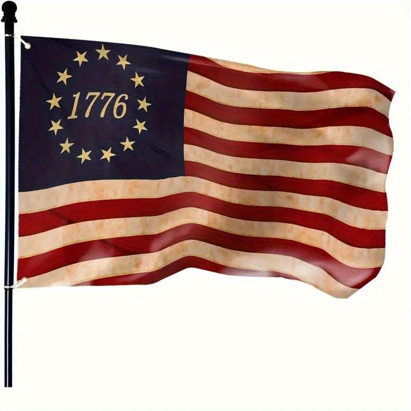 2D Flat - 2D Door Banner 1pc Multi-Size Optional 2D Door Decoration Banner, Retro 1776 Bessie Ross American Flag Banner, Historical Patriotic Home Dec