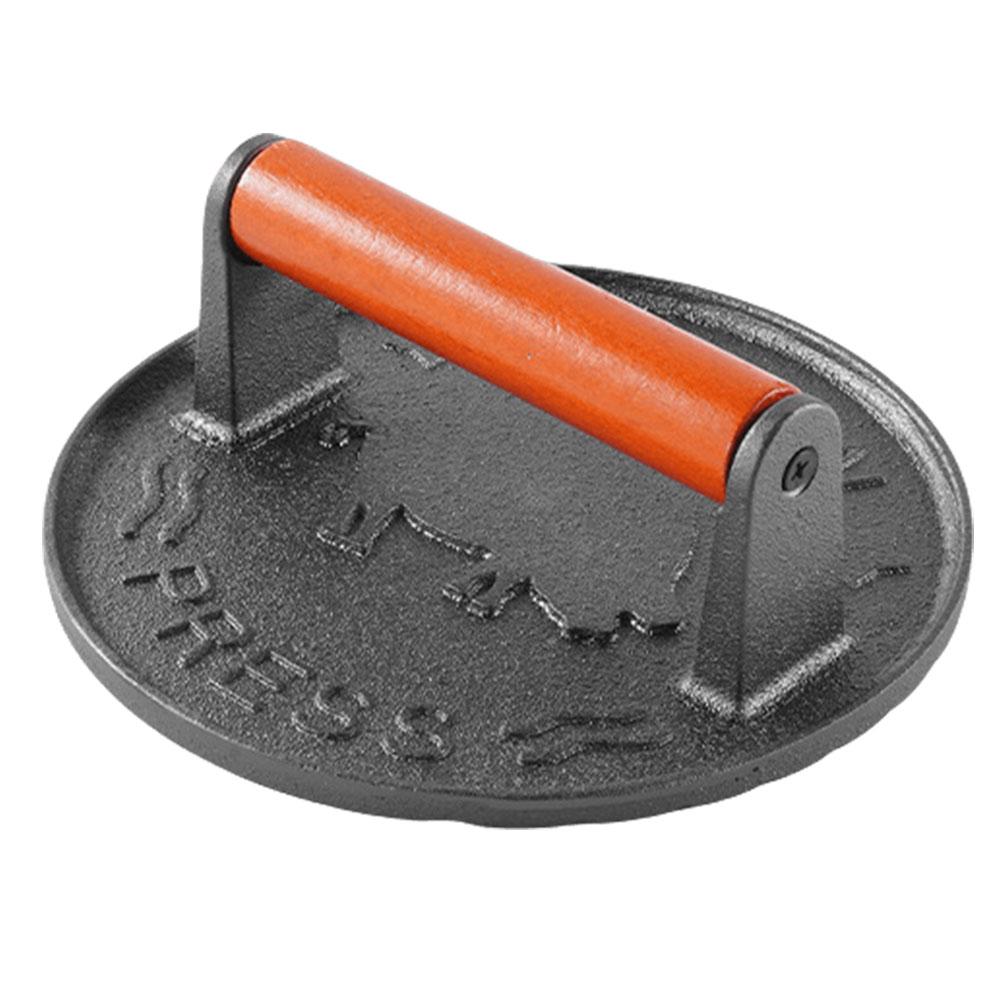 

Чугунный пресс для бургеров Smash Пресс для бургеров с деревянной ручкой Круглый пресс для бургеров Smasher 7.09 дюймов Антиожоговый для грилей чёрный