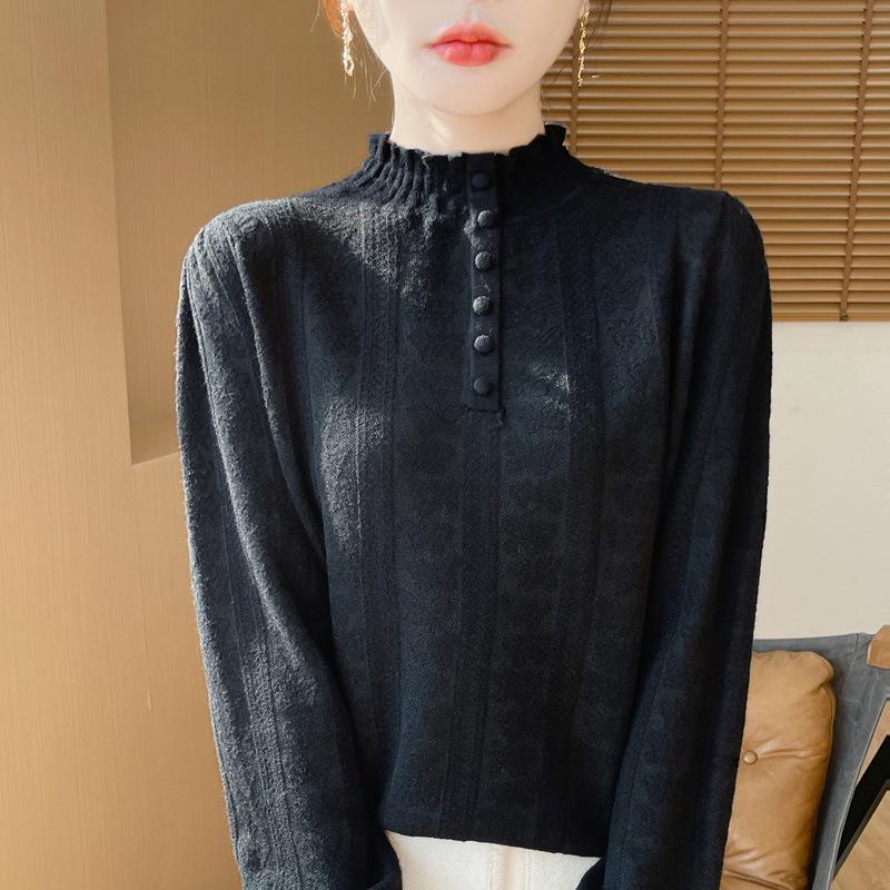 

2025 Women s Loose-Fit Lace Collar Knit Sweater: Slimming Lotus Leaf Design for Autumn/Winter 2X Large білий