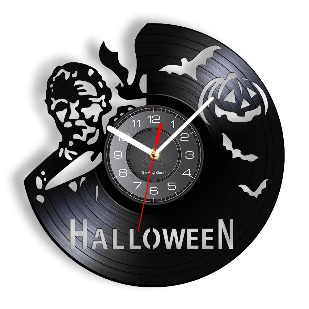 Happy Halloween Nacht Wanddekoration Vinyl Schallplatte Wanduhr Totenkopf Skelett & Geist Vintage Uhr Horror Dekoration Wanduhr