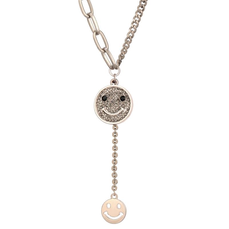 Charming Korean Design Smiley Face Necklace With Elegant Round Bead Chain For Everyday Wear