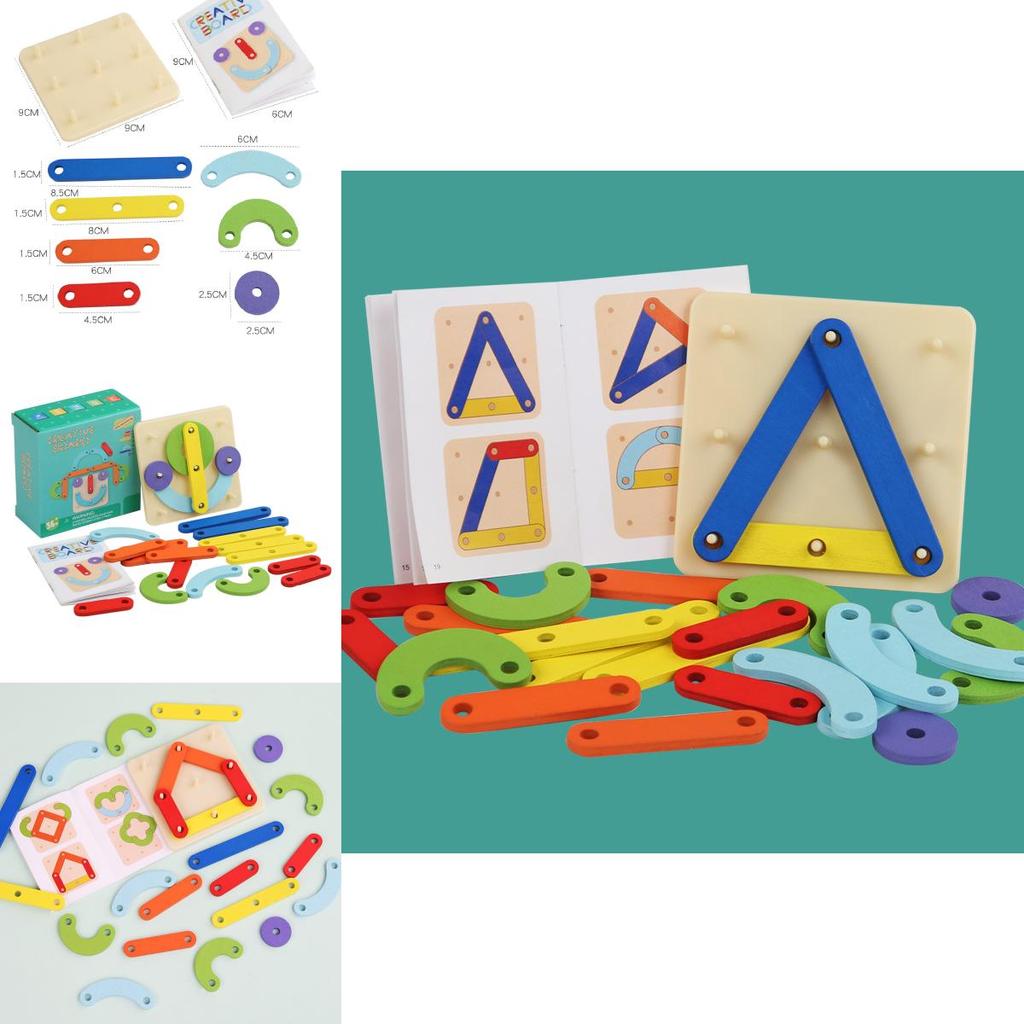Creative Wooden Geometric Shape Puzzle Nail Board Kid Toy For Early Learning