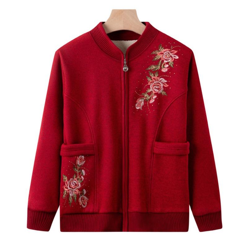 Mid-mother clothing autumn and winter velvet knitted jacket for women, middle-aged and elderly women, grandmother, zipper cardigan sweater, new models