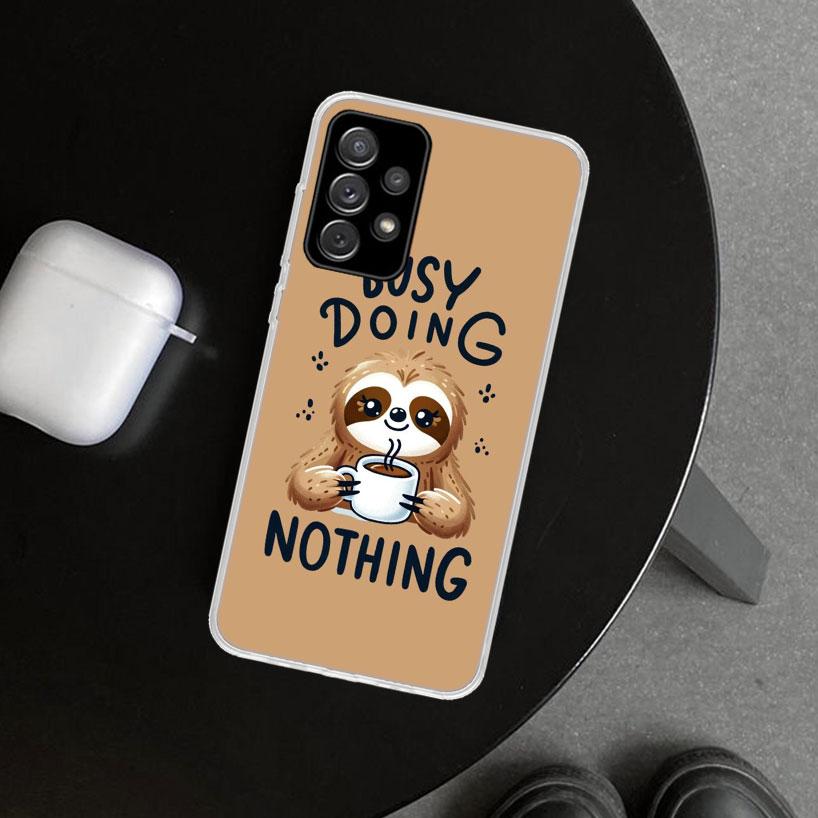 

Animal Cute Cartoon Sloth Coffee Phone Case Cover for Samsung Galaxy A12 A22 A32 A52 A72 A02S A51 A50S A31 A20S A10S Note 20 Ult Samsung A52