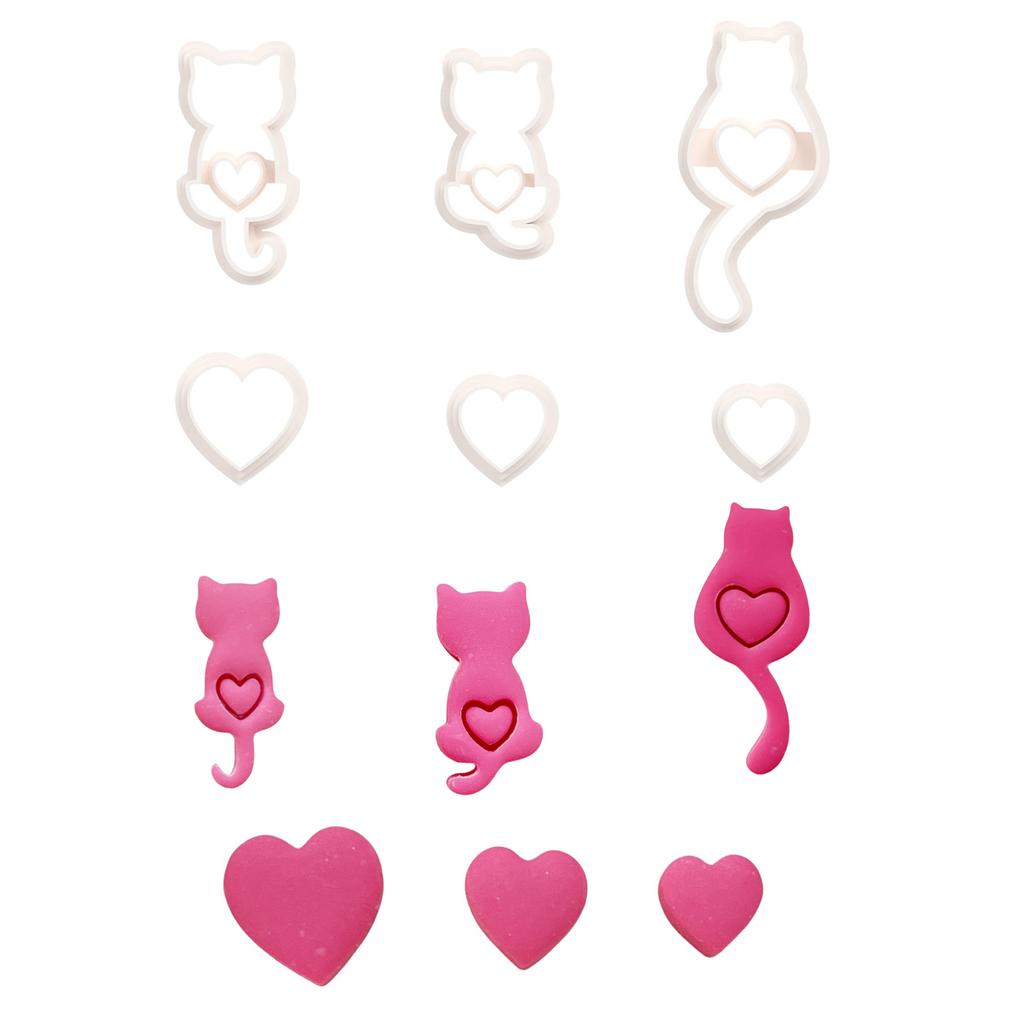 Set of 6 Multipurpose Small Cats Polymers Clay Cutter Valentines Day Jewelry Making Set for Earrings and Necklaces