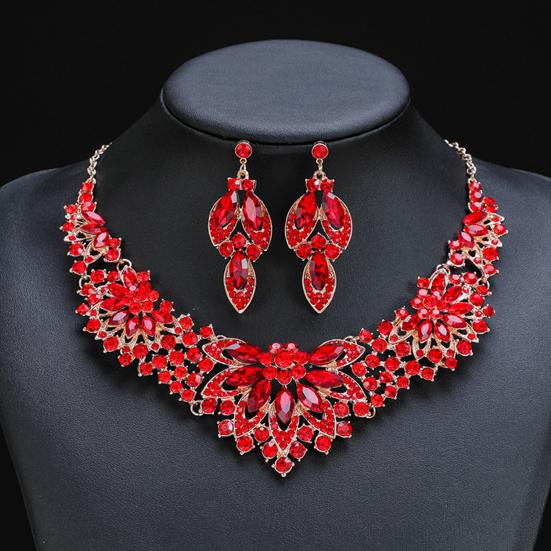1 Set Earrings Necklace Set Elegant Green Faux Crystal Jewelry Set for Women Wedding Party Accessories Dazzling Stud Earrings Necklace Gift Giving