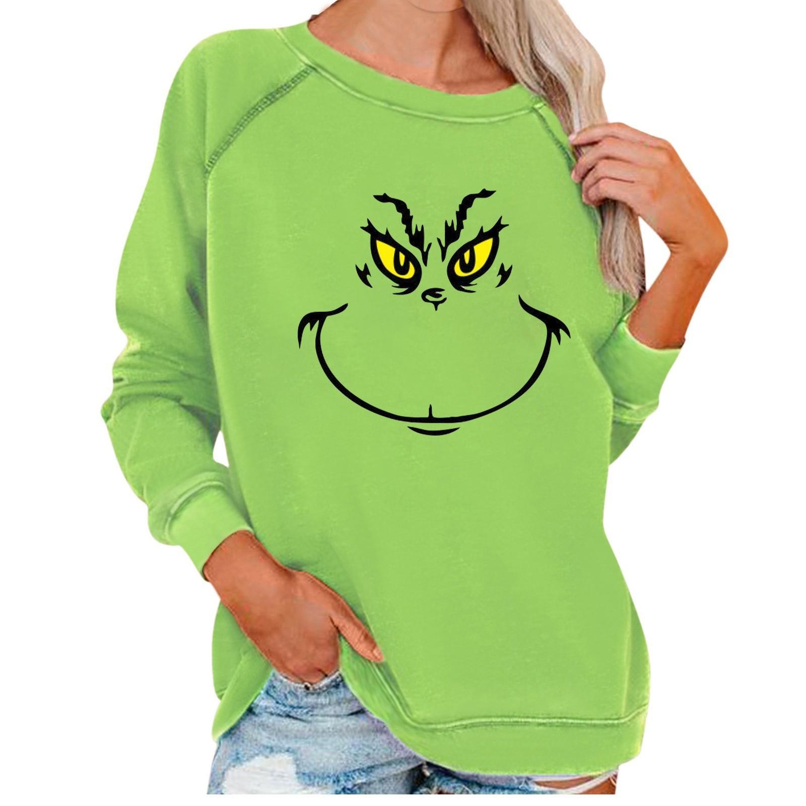 

Женский рождественский принтованный пуловер с круглым вырезом и длинными рукавами M зелёный