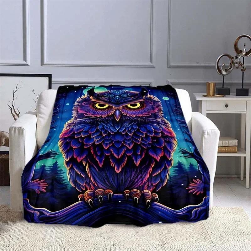 Owl Pattern Throw Blanket Warm Soft Fluffy for Kids  Adults Ideal for Sofa Bed Outdoor Travel Camping Cartoon Design  Sizes Avai