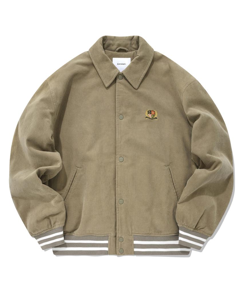 COVERNAT Preppy Corduroy Varsity Jacket Beige