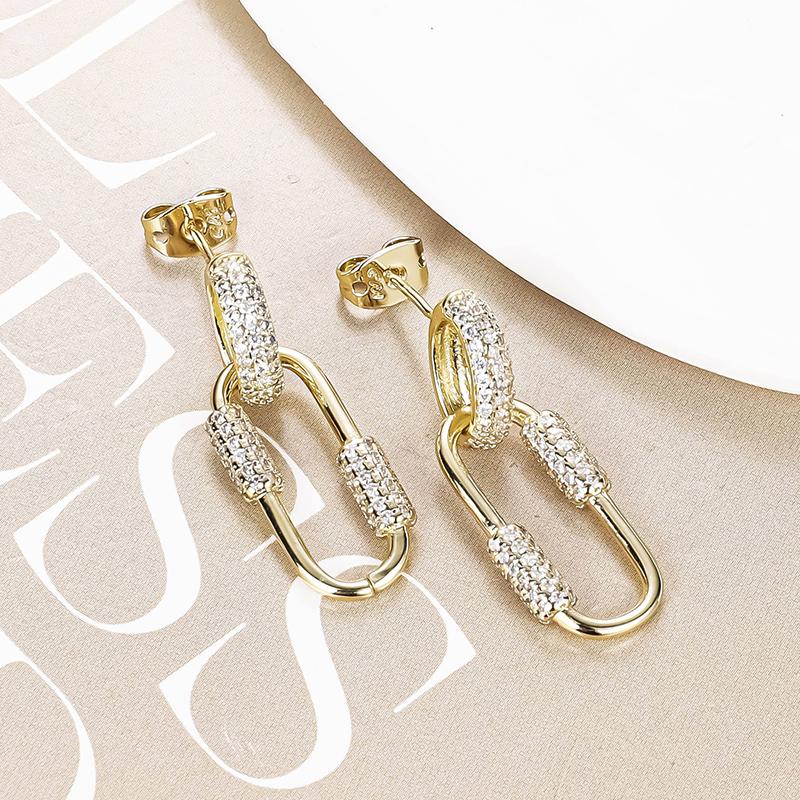 New 14K Gold Filled Moissanite Hoop Earrings Double Ring Interlocking Paperclip Drop Earrings Birthday Gift for Girls