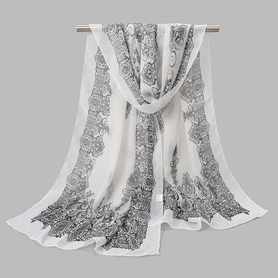 New Floral Chiffon Silk Scarf Lightweight Shawl Summer Outdoor Sun Protection Long Printed Muffler 150*50Cm