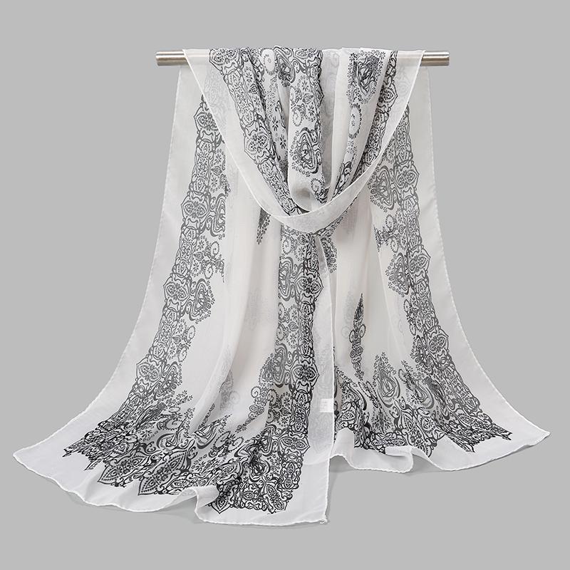 Spring Printed Chiffon Scarf Floral Printed Beach Shawl Lightweight Neck Scarf Summer Neck Sun Protection Scarf Shawl 150*50cm