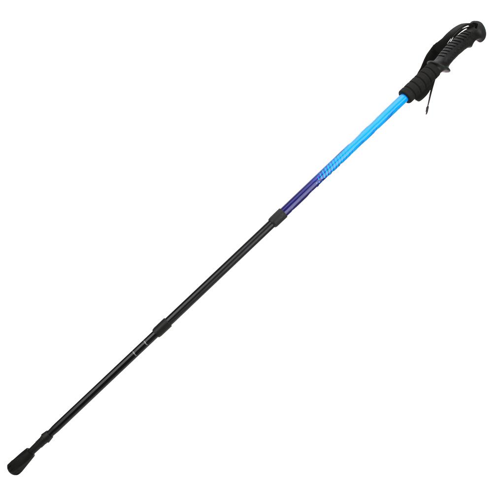 Třísekční Hliníková Slitina Tlumení Alpenstock Rovná Rukojeť Vnitřní Zámek Teleskopická Trekingová Hůl modrá 65 135cm