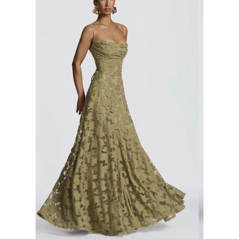 women's Floral Jacquard Halter Spaghetti Strap Backless Slim Fit Mermaid Maxi Dress