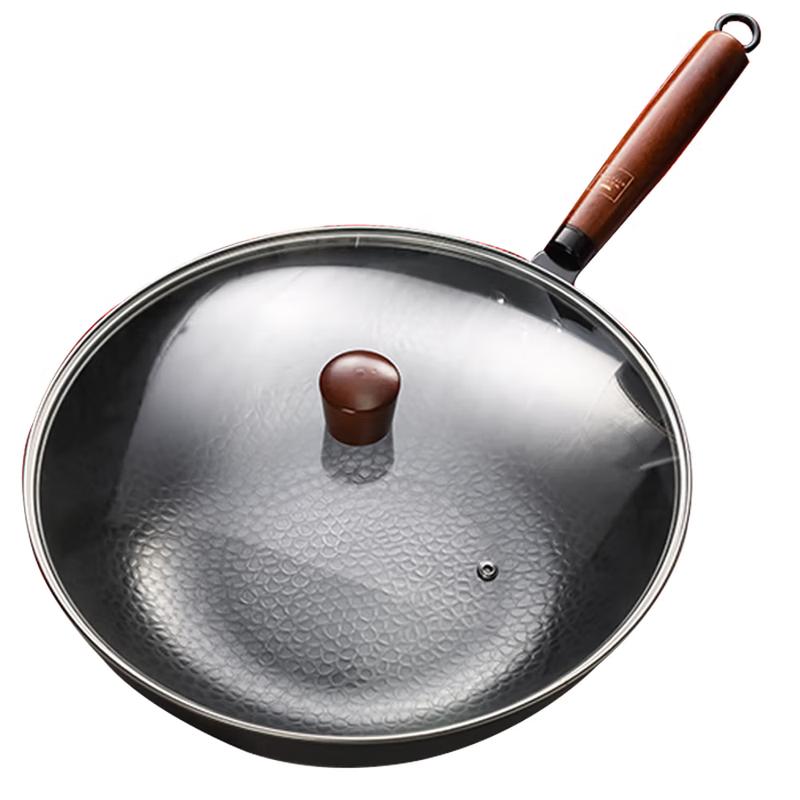 World Kitchen Corning 32cm Hammered Iron Wok with Lid