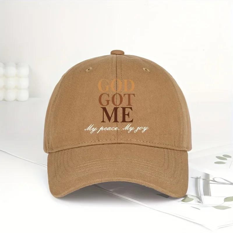Cool Hippie Curved Brim Baseball Cap God Got Me Print Premium Trucker Hat Snapback Hat For Casual Leisure Outdoor Sports