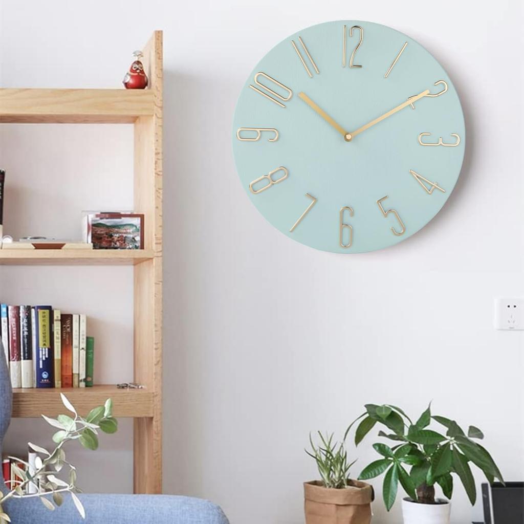 Nbdeal Wall 3D 30cm D56871 Radio-Controlled Clock, Stylish, Lightweight, Numerals, Diameter, Quiet, Vintage, Retro, Nordic, Green,