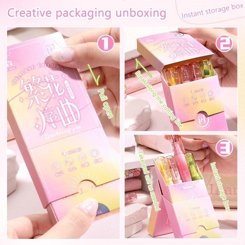 4PCs/Set High Quality Oblique Tip Shiny Highlighter Pen Glitter Eye Protection Marker Pen Hand Account Pen Gift