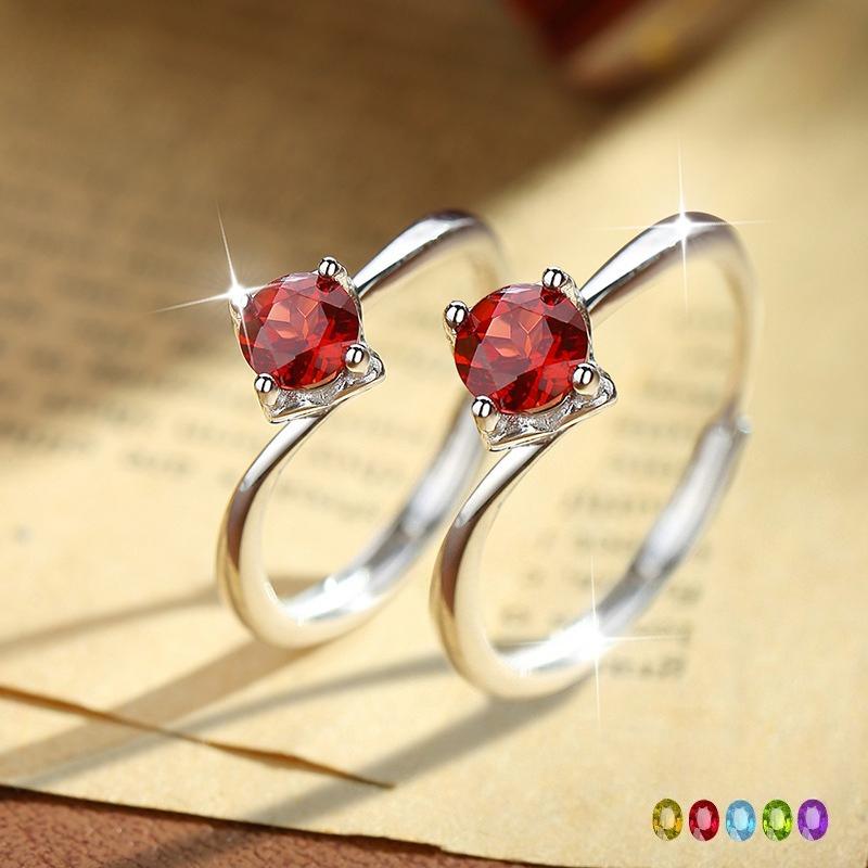 S925 Sterling Silver Four Claw Garnet Ring Natural Crystal Stone Fashion Minimalist Women Daily Fine Jewelry