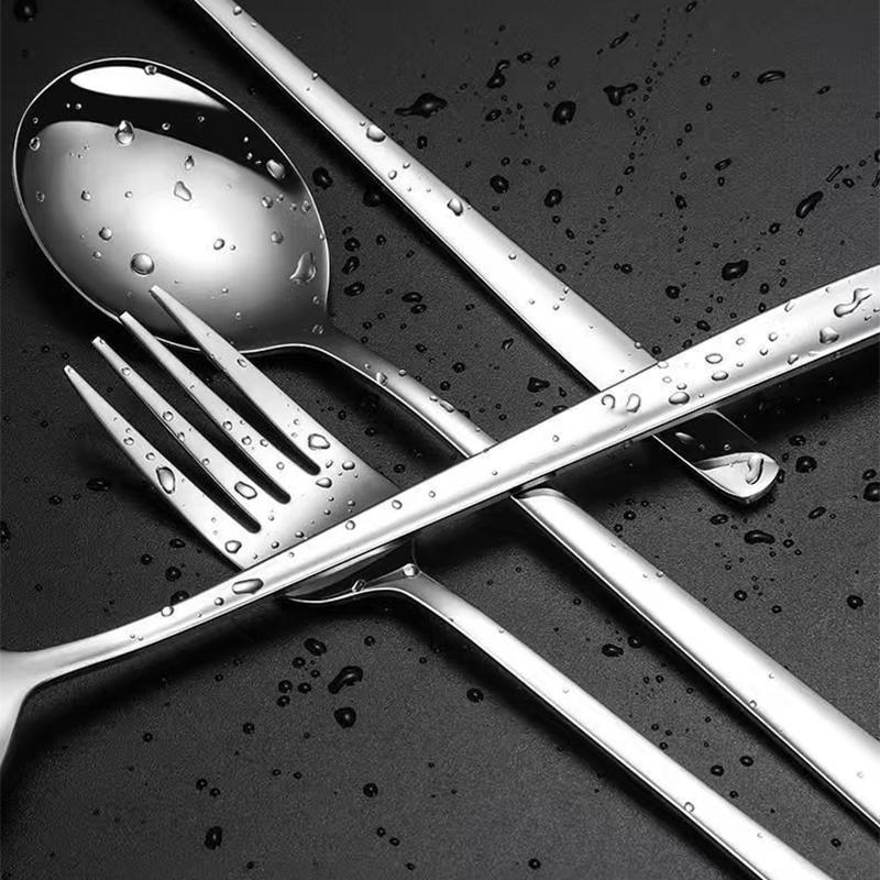 4 Pcs Long Handle Cutlery Set 304 Stainless Steel Spoons Forks Set Spoons Dessert Forks Set for Hotel Home Bar Coffee Christmas