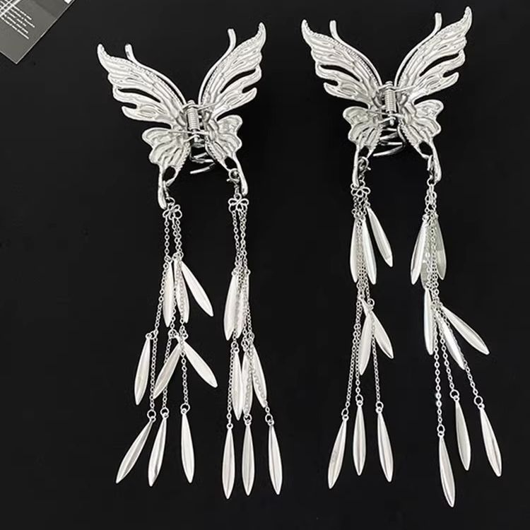 New Chinese Butterfly Tassel Grab Clip Ethnic Style Retro Back Head Disc Hair Shark Clip Hairpin Accessories Female Exquisite