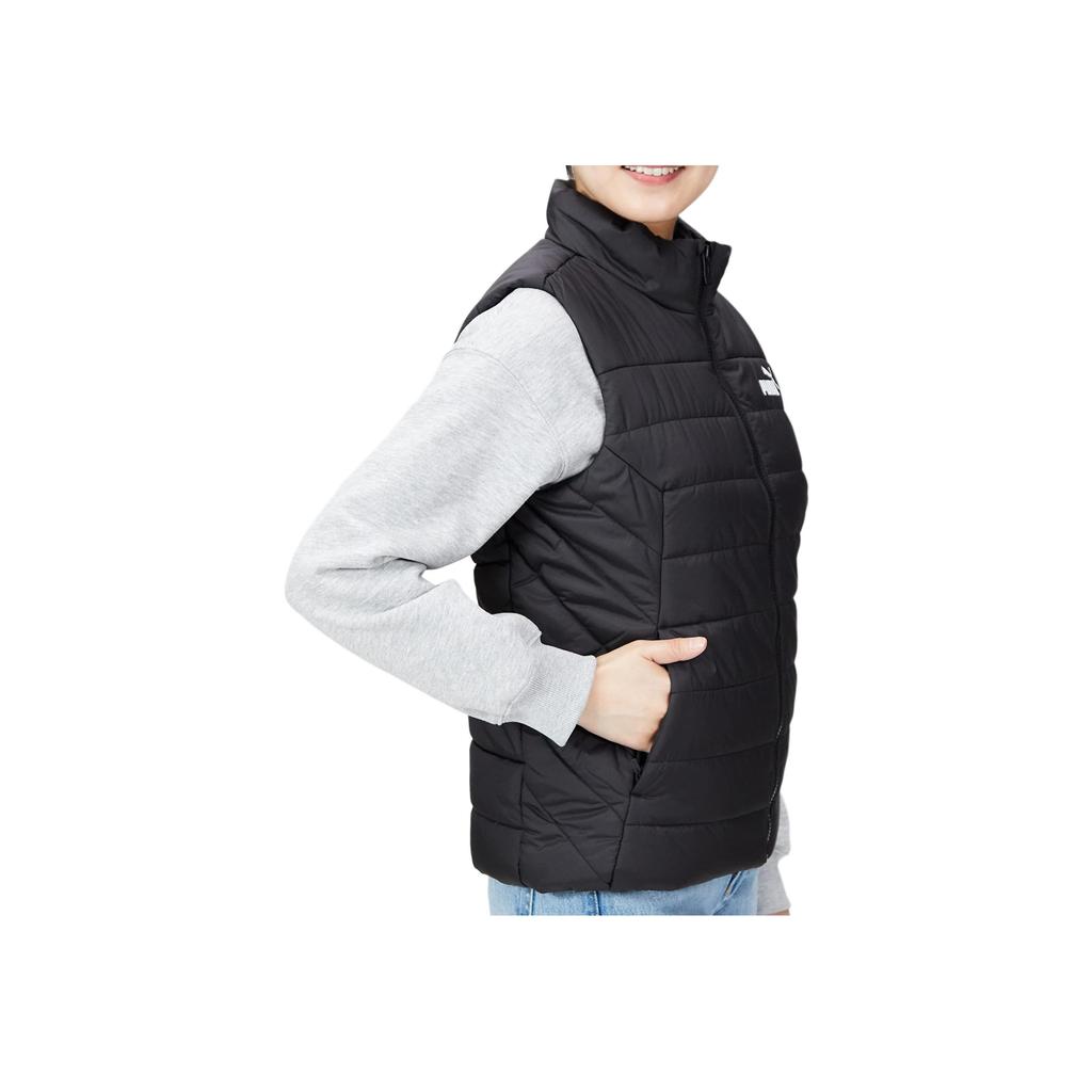 Puma Solid Color Logo Zip Stand Collar Short Vest Women vest Black 672276-01