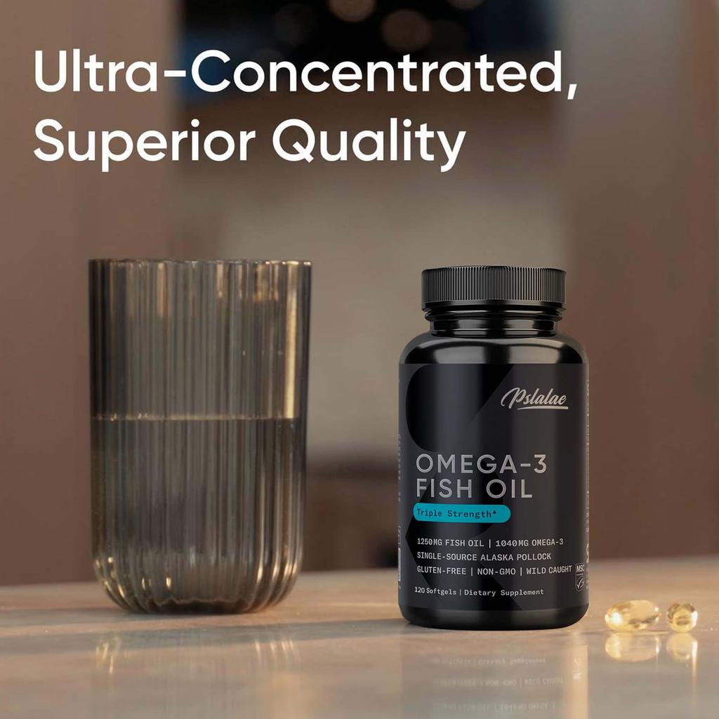 Triple Strength Omega 3 Fish Oil Capsules, All-Natural, 120 Capsules Per Pack, Easily Absorbed, Suitable for Adults