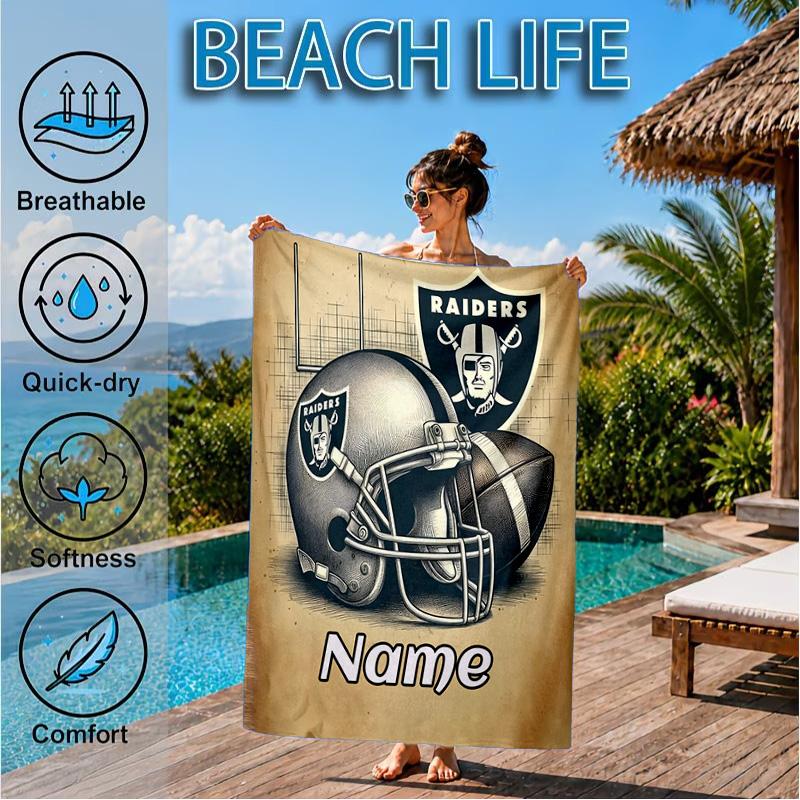 Custom Name Beach Towel Rider's Shield Emblem Microfiber Beach Towel, Lightweight for Summer Travel, Swimming Pool Fan Birthday Gift