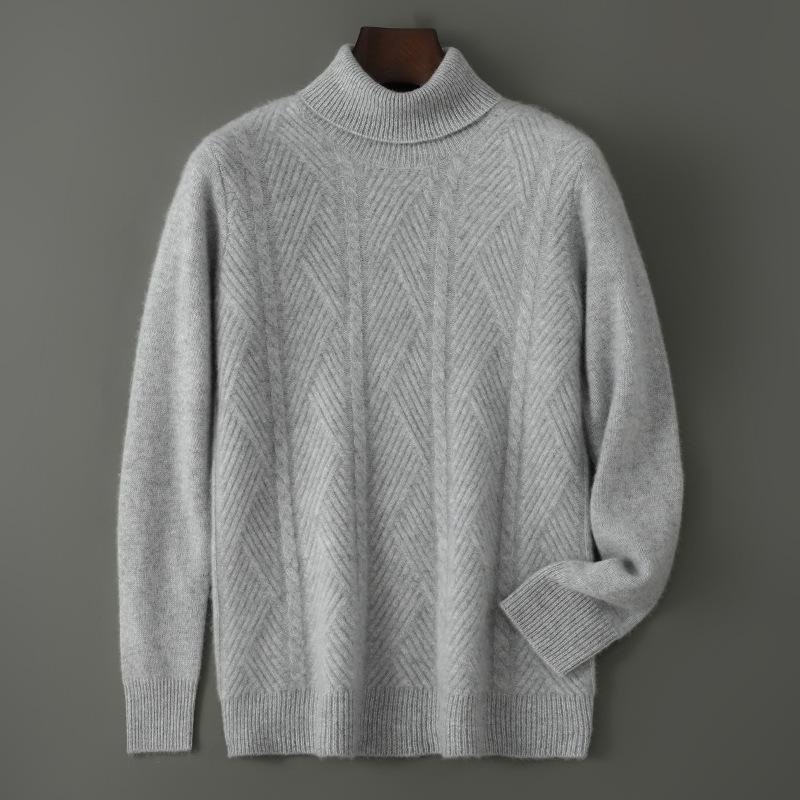 Men s High Neck Jacquard Sweater - 100% Australian Merino Wool Medium