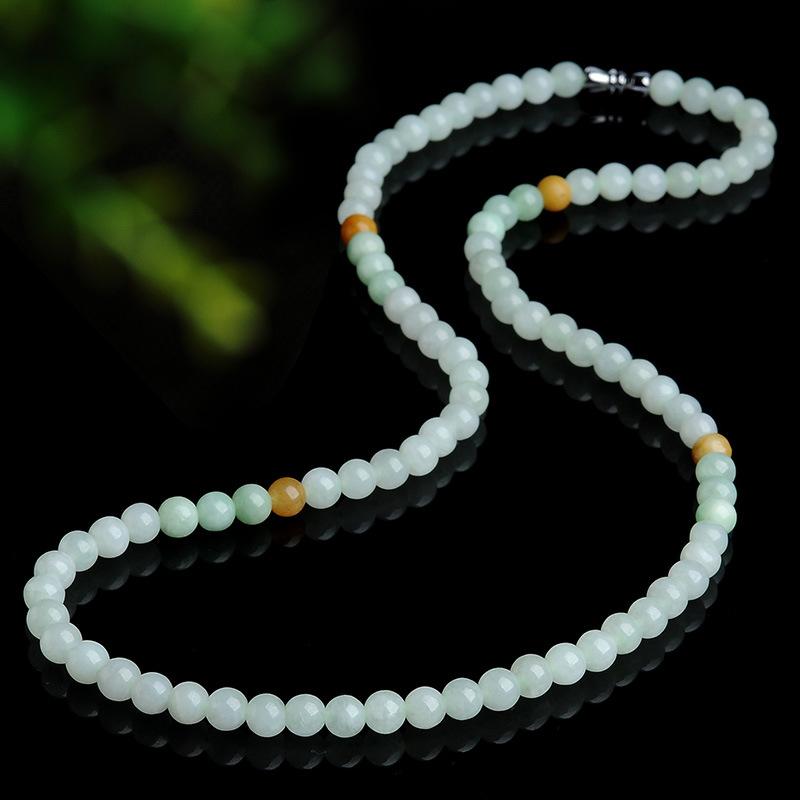 PFT Jade A-grade Bead Necklace Jade Ice Glutinous Variety Yellow Women's Sweater Chain Party Gift